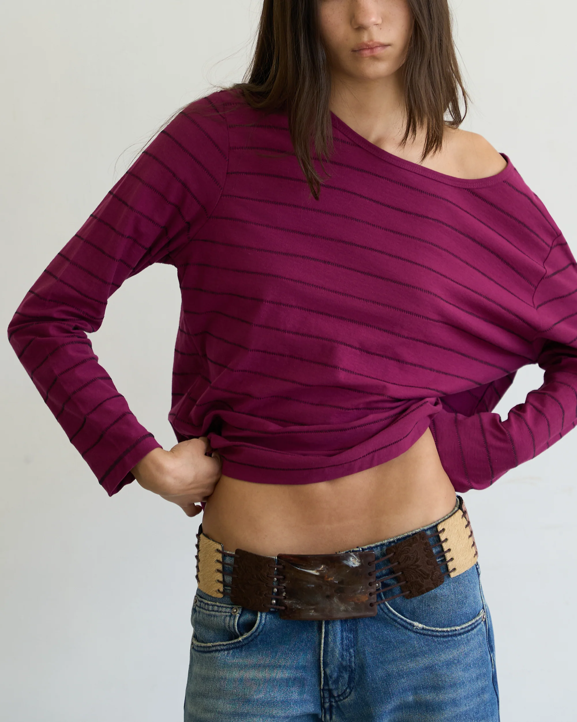 SINGLE STITCH STRIPED LONG SLEEVE [PLUM] - Image 5